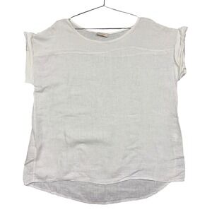 Bellaumbra Top Womens L White Linen Crochet Yoke Made in Italy Coastal Boho